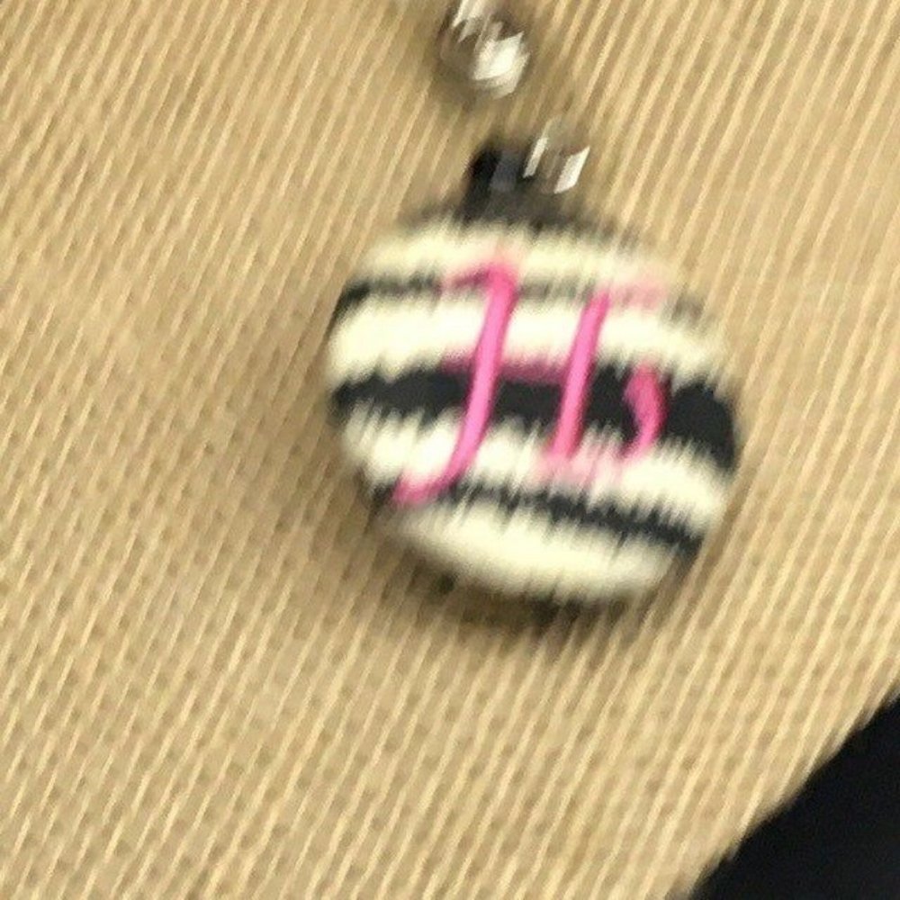 Retractable Badge Holder Pink Script Cursive H Monogram Zebra Pattern Silver